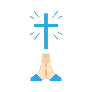 Christian prayer vector concept. Prayer hands and cross symbol. Prayer to Jesus