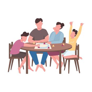 Family members play board game semi flat color vector characters