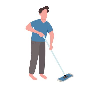 Man holding mop semi flat color vector character