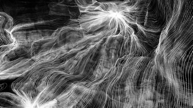 Abstract wave of digital weave lines connecting network dots and dark background