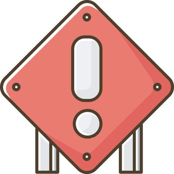 Square attention road sign RGB color icon. Roadworks construction warning. Road control notice. Exclamation sign for highway. Accident ahed caution. Traffic control. Isolated vector illustration