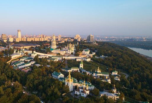 Panorama of Kyiv from Mother Motherland statue with Kyiv-Pechersk Lavra in Kyiv, Ukraine