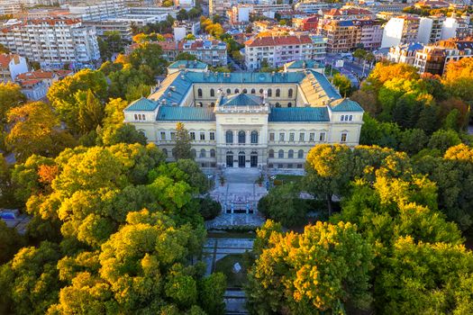 Varna, Bulgaria - October 14, 2019: Aerial view from drone of the building of the Archaeological Museum, Varna, Bulgar