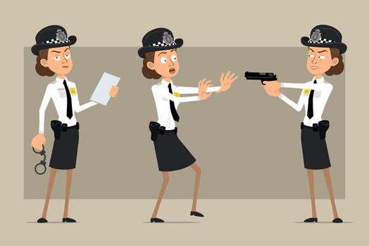 Cartoon flat british policeman girl character set