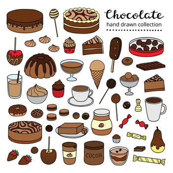 Set of doodle chocolate and cocoa products.