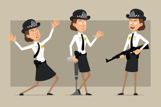 Cartoon flat british policeman girl character set