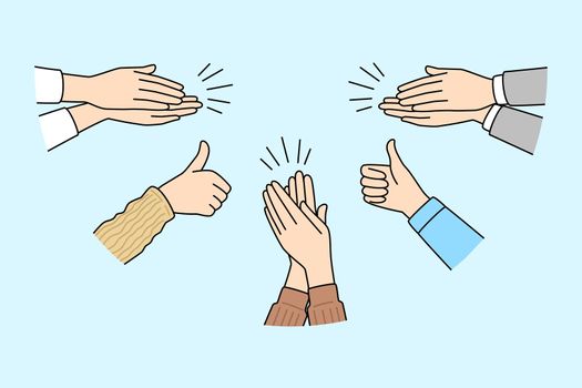 Diverse people hands applaud greeting with success
