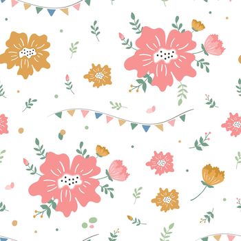 Cartoon cute flower and leaves pattern for easter wrapping paper