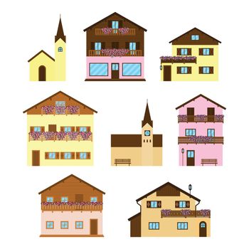 Set of alpine wooden houses.