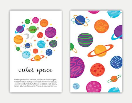 Card templates with fantastic space planets.