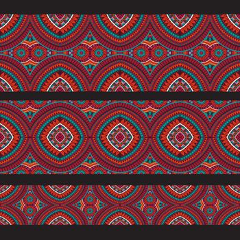 Abstract vector red ornamental ethnic seamless stripes. design e