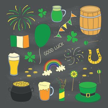 Set of hand drawn items for Saint patrick s day.