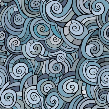 Vector seamless blue winter abstract pattern with waves and curl