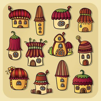 Set of color cartoon vector houses