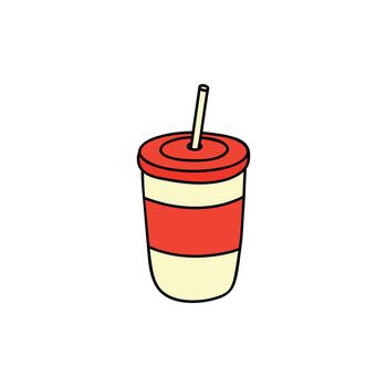 Hand drawn colored paper cup with straw.