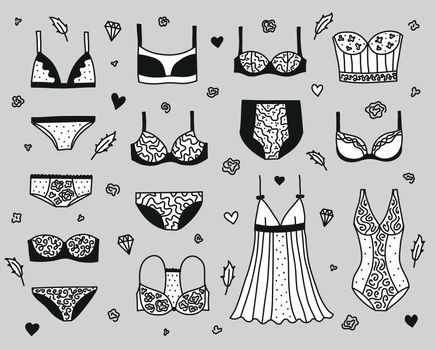 Set of women lingerie and nightwear.