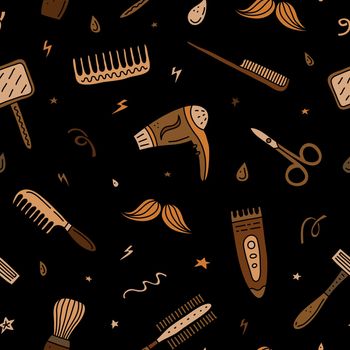 Seamless pattern with doodle barber shop icons.