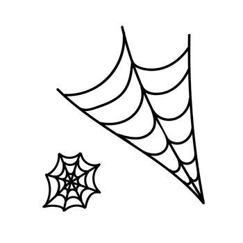 Set of spider webs doodle art. Hand-drawing vector illustration with black line. Wildlife simple elements. Icons from the collection for the holiday Halloween.