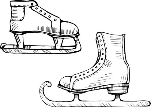 Old ice skates vector line illustration