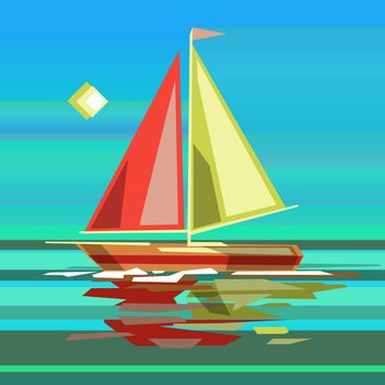 Stylized sailing boat on sea surface