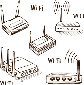 Wireless router vector sketch