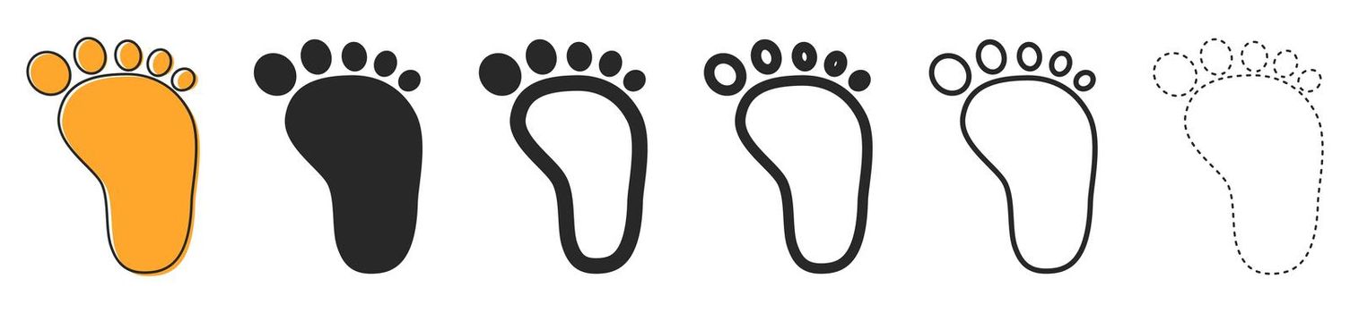 Human footprint vector icons. Black footprints.