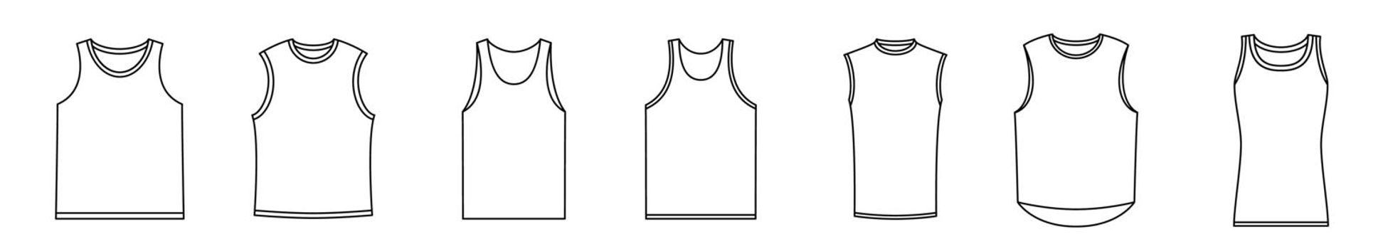 Sleeveless tank icon. Vector illustration. Black linear sleeveless shirts.