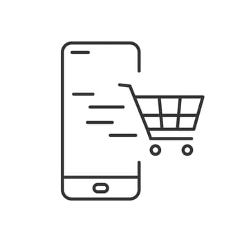 Phone with shopping cart icon. Conceptual vector business icon.
