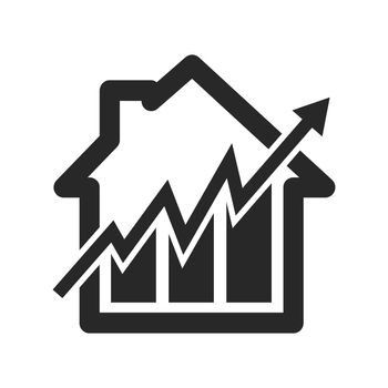 House icon with arrow up. House icon with graph. Vector illustration