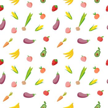 Seamless pattern with vegetables and fruits. Minimalist vector background.