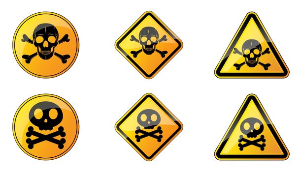 Set of danger signs with human skull.