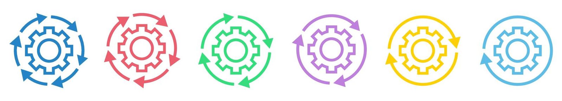 Workflow linear icon. Gears with arrows. Vector illustration.