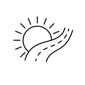 Sun icon with road icon. Conceptual vector travel icon.