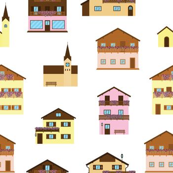 Seamless pattern with Alpine houses.