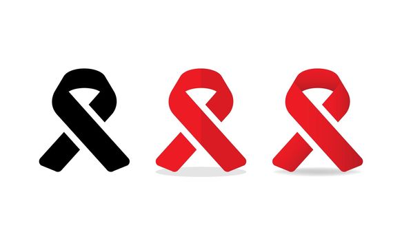 Aids ribbon vector icons set. Black and red awareness ribbons in simple flat and gradient styles isolated. Vector illustration EPS 10
