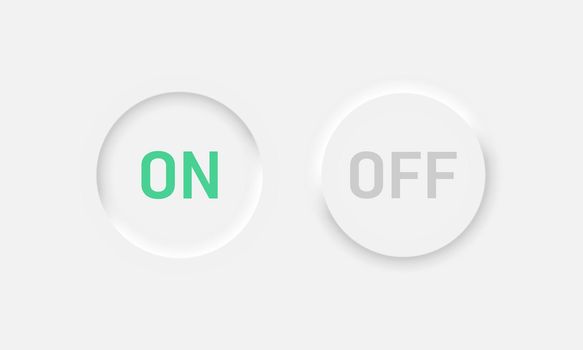 Neumorphism on off buttons vector icons. Neumorphic UI style Power buttons for web design or apps. Vector EPS 10