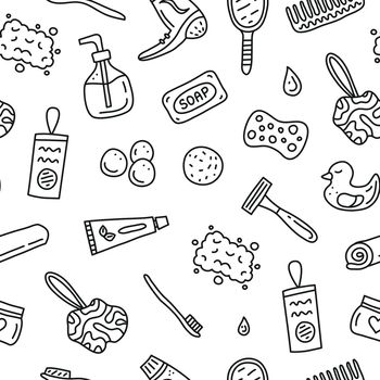 Seamless pattern with bathroom and hygiene icons.