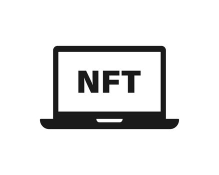 NFT on laptop screen vector icon. NFT non fungible token symbol isolated. Vector EPS 10