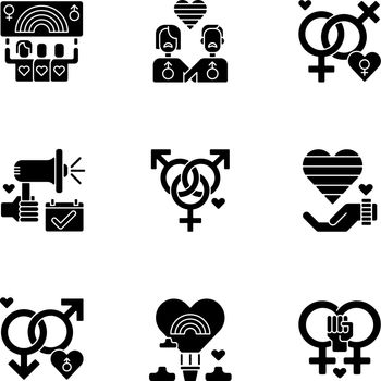 Pride life black glyph icons set on white space