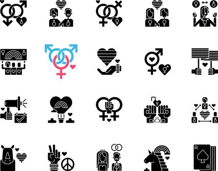 Pride parade black glyph icons set on white space
