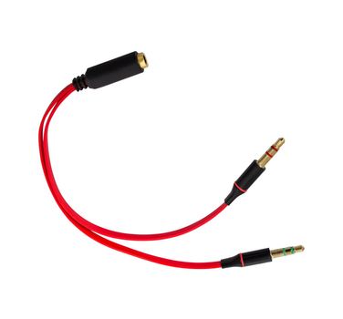 audio cable, adapter cord, on white background with shadow