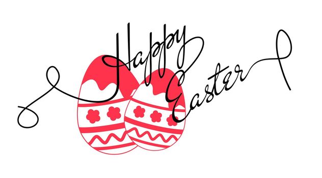 Happy Easter lettering text Egg ornament holidays design sketch Drawn Resurrection Sunday postcard
