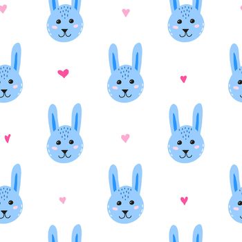 Seamless pattern with doodle bunny faces.