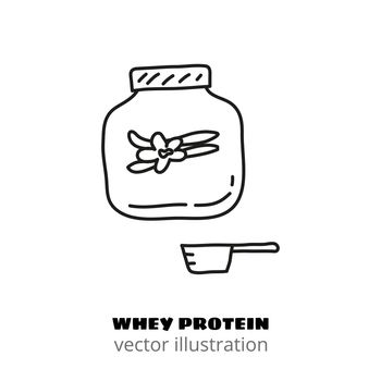 Doodle whey protein iand measuring scoop.