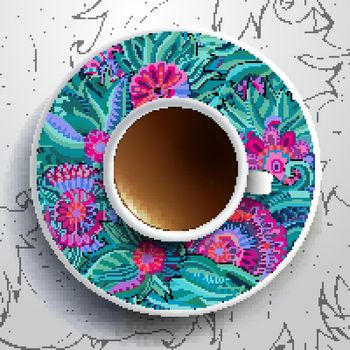 Cup of coffee and floral ornament