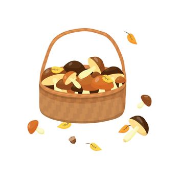 Wicker basket with mushrooms.