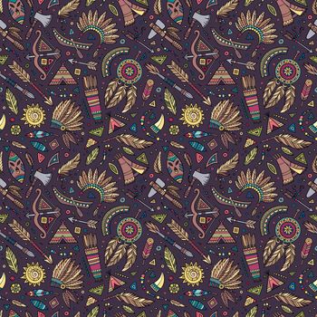 Vector cartoon seamless pattern with tribal elements