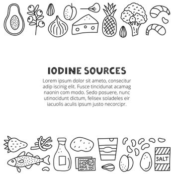Poster with doodle outline iodine foods sources.