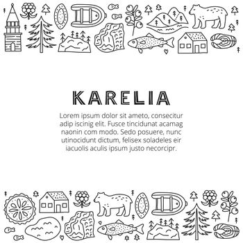 Poster with lettering and doodle outline Karelia icons.