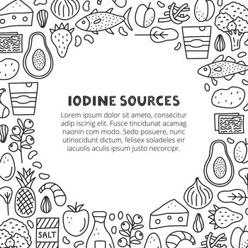 Poster with lettering and doodle outline iodine foods sources.